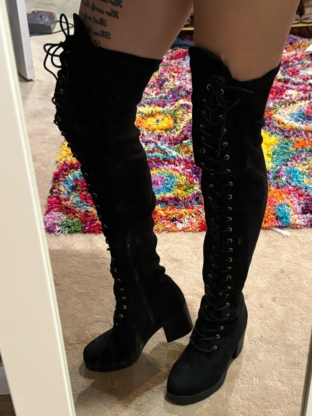 Women's Black Over-the-Knee Lace-Up Boots